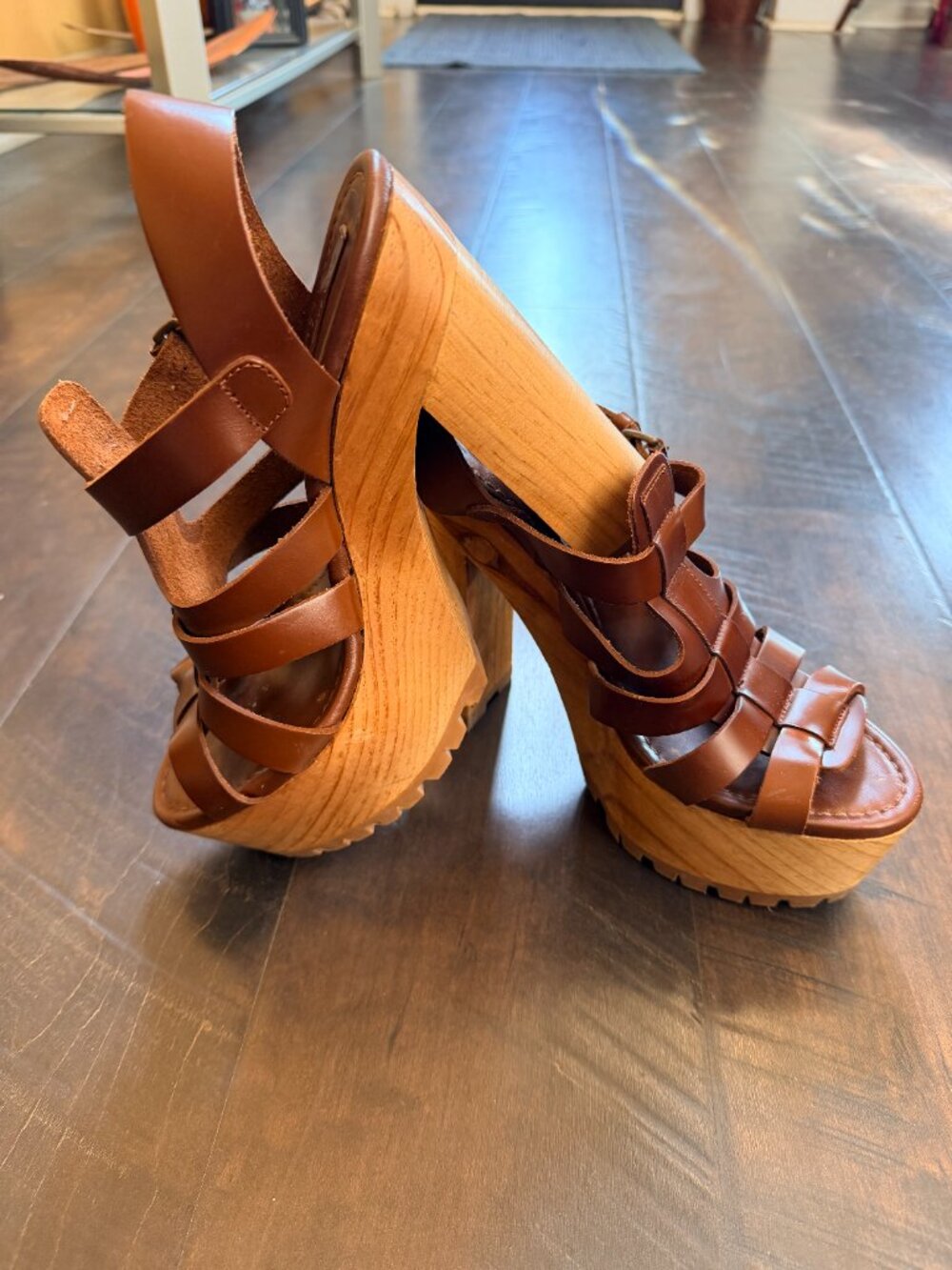 Women Zara Collection Brown Strapped Leather Sandals Size 8 - Picture 12 of 13